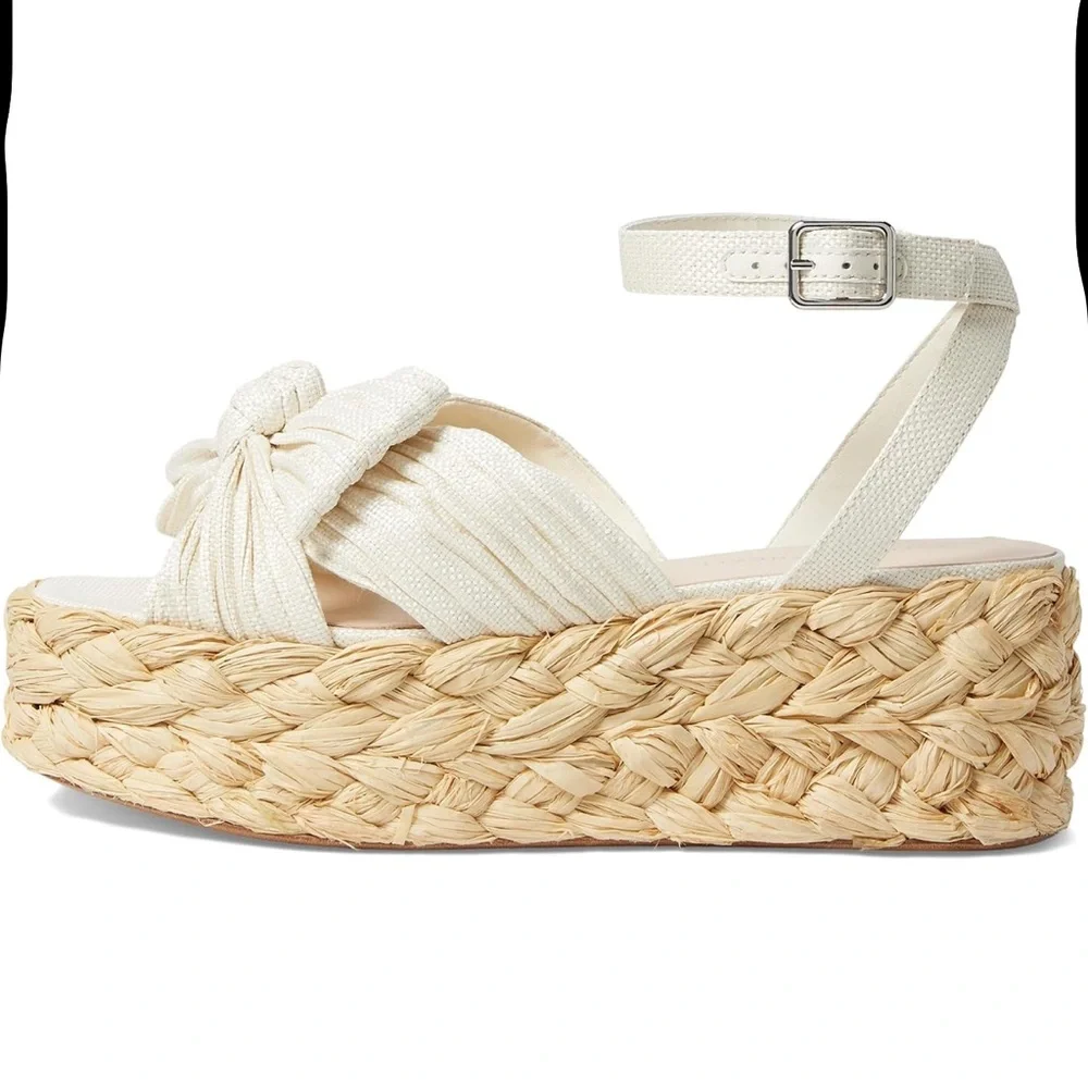Loeffler Randall Gaby Cream Pleated Bow Espadrille